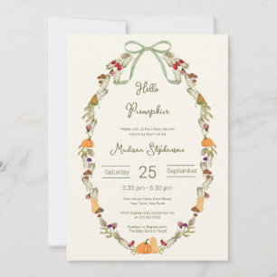 Autumn Wreath Hello Pumpkin Baby Shower All in One Invitation