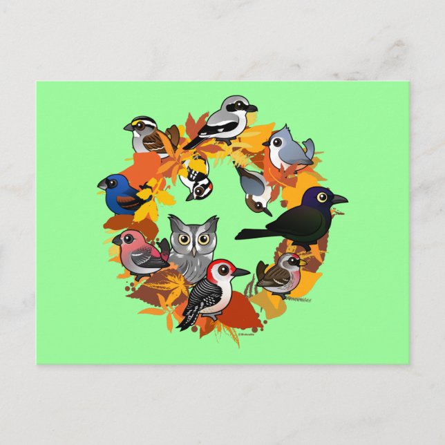 Autumn Wreath of North American Birds Postcard (Front)