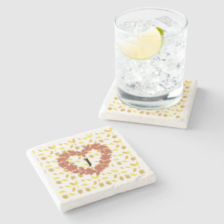 autumn wreath on its bed of leaves stone coaster
