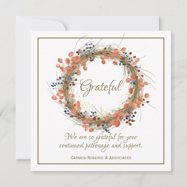 Autumn Wreath Professional Thanksgiving Holiday Card (Front)