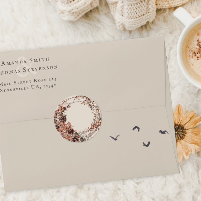 Autumn wreath rustic wedding classic round sticker (Creator Uploaded)