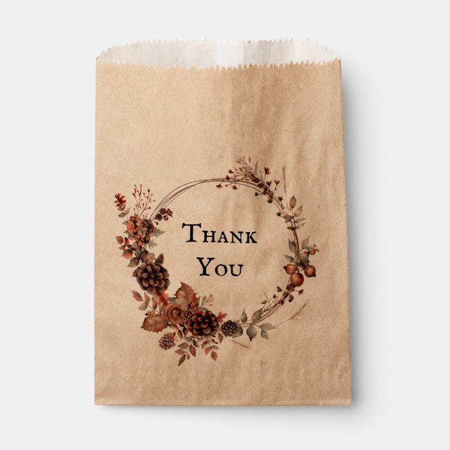 Autumn wreath rustic wedding thank you favour bags (Front)