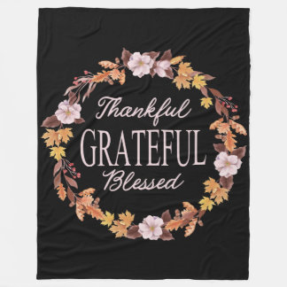 Autumn Wreath Thankful Grateful Blessed Fleece Blanket