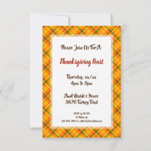 Autumn Yellow and Orange Plaid Custom Thanksgiving Invitation