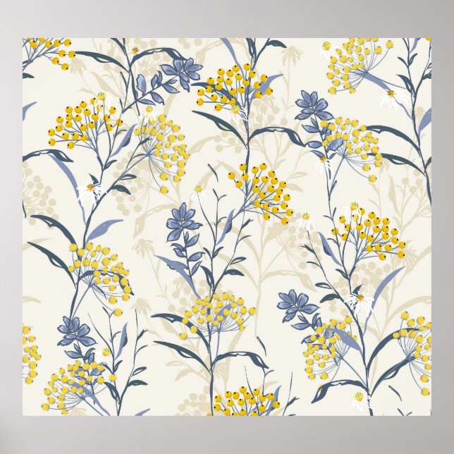 Autumn yellow berries leaves, colourful seamless. poster (Front)