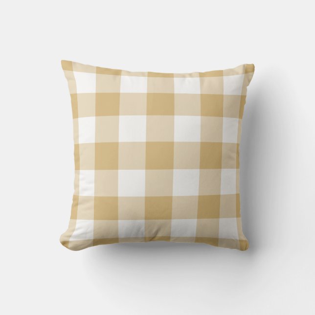 Autumn Yellow Gingham Check Pattern Cushion (Front)