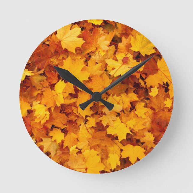Autumn Yellow Maple Leaves Round Clock (Front)