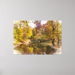 Autumn Yellow Park Reflection Watercolor Canvas Print