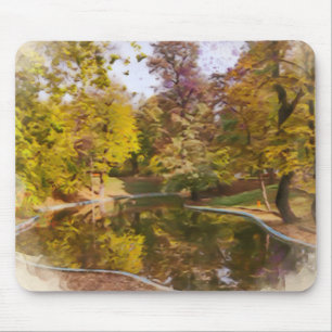 Autumn Yellow Park Reflection Watercolor Mouse Pad