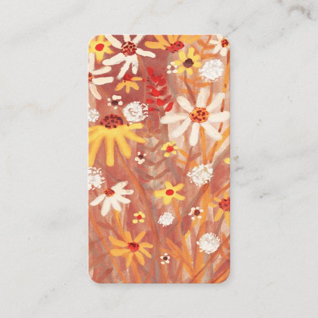 Autumn Yellow Red Watercolor Daisy Bouquet Elegant Business Card (Front)