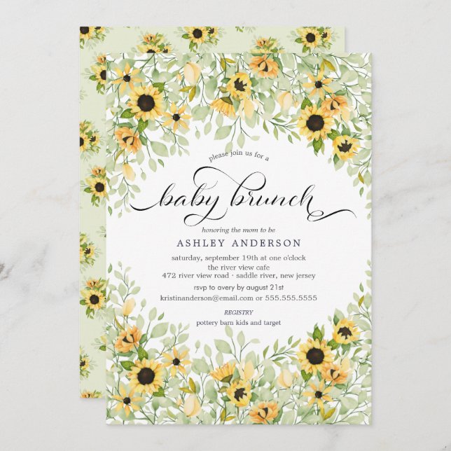 Autumn Yellow Sunflower Baby Brunch Invitation (Front/Back)