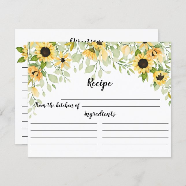 Autumn Yellow Sunflower Bridal Shower Recipe Postc (Front/Back)