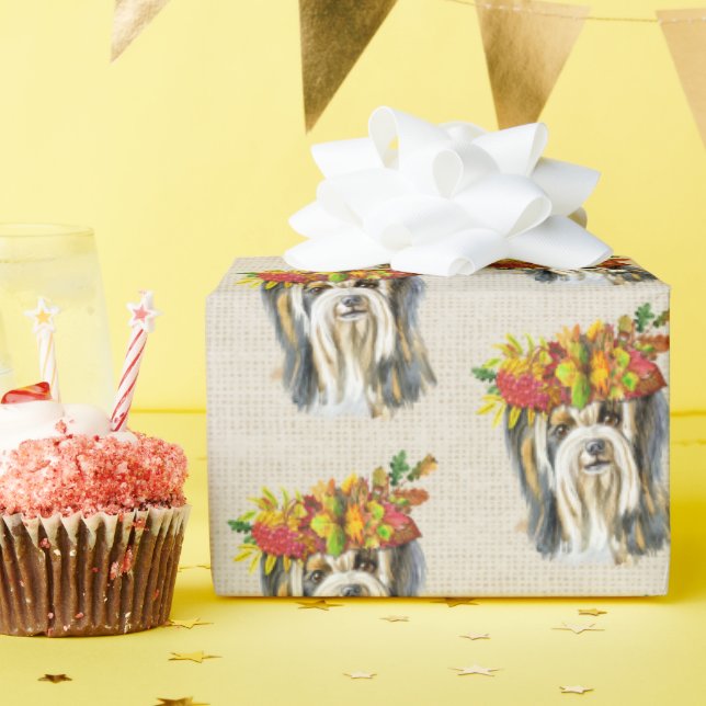 Autumn Yorkshire Terrier Wrapping Paper (Birthday Party)