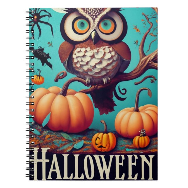 Autumnal Allure Owl and Pumpkin Halloween Notebook (Front)