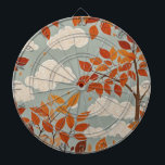 Autumnal Ascent Dartboard<br><div class="desc">A breathtaking display of fiery orange and red autumn leaves dancing against a backdrop of serene pastel blue sky adorned with fluffy white clouds. Did you know that the vibrant colors of fall foliage are not caused by cold weather, but rather by the breakdown of chlorophyll, the green pigment in...</div>