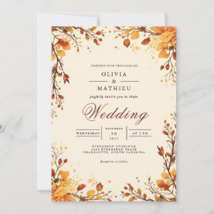 Autumnal Branch Flourish Wedding Invitation