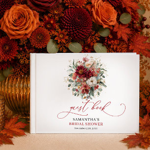 Autumnal Burgundy Gold Floral terracotta bridal Guest Book