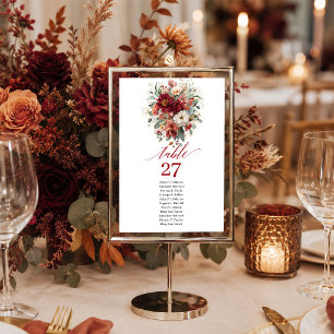 Autumnal Burgundy Gold Floral Terracotta table num Number