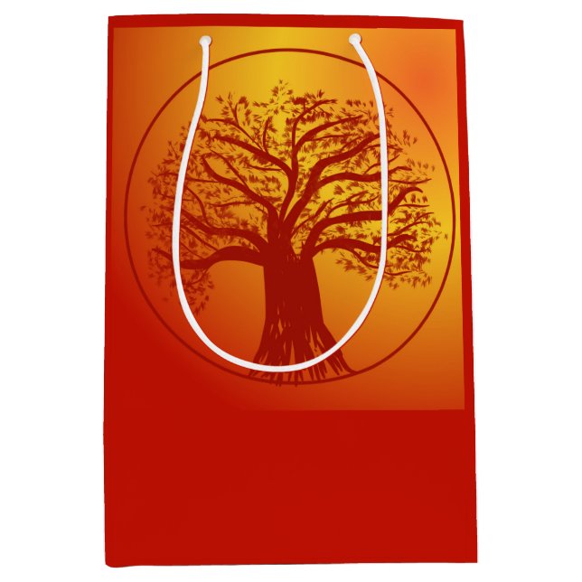 Autumnal colored gift bag with tree design (Front)