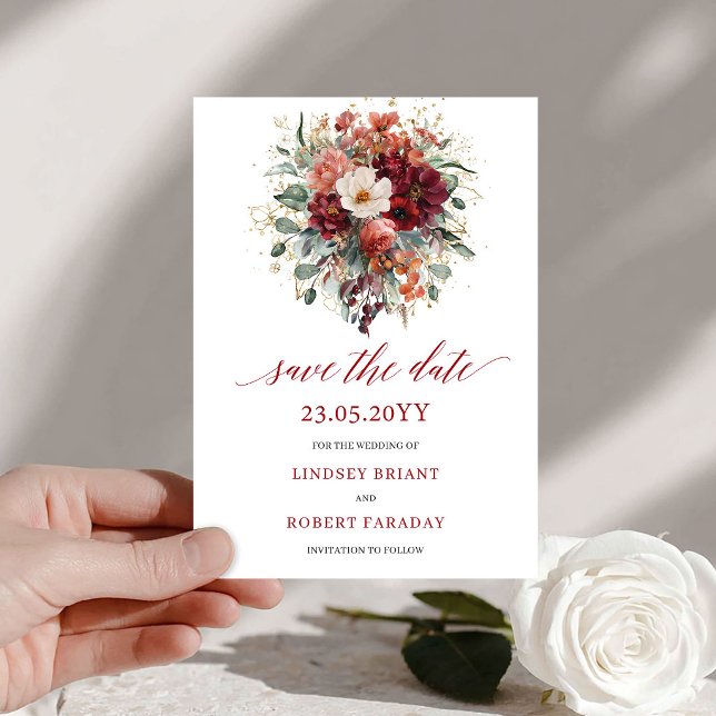 Autumnal Deep Red Gold Floral Save The Date (Autumnal Deep Red Gold Floral Save The Date

)