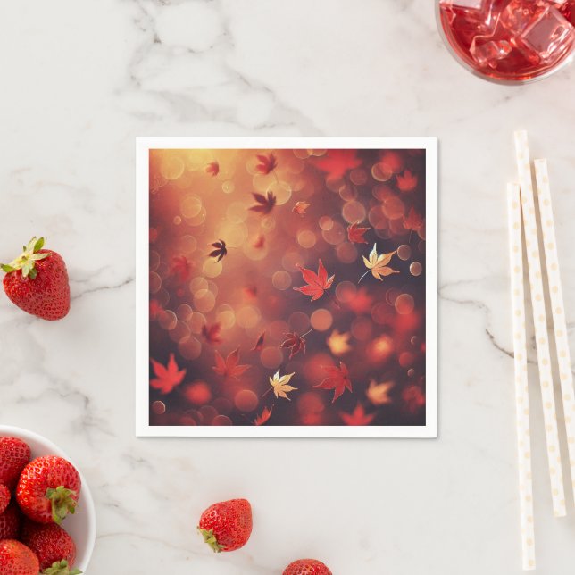 Autumnal Falling Maple Leaves Bokeh Découpage Napkin (Insitu)