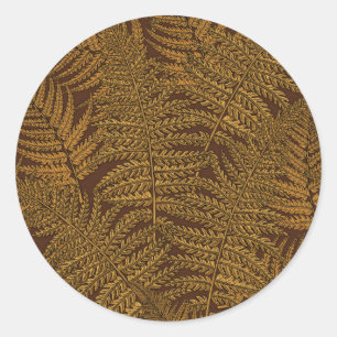 Autumnal fern on brown classic round sticker