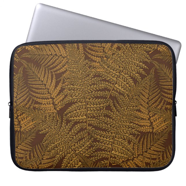 Autumnal fern on brown laptop sleeve (Front)