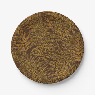 Autumnal fern on brown paper plate
