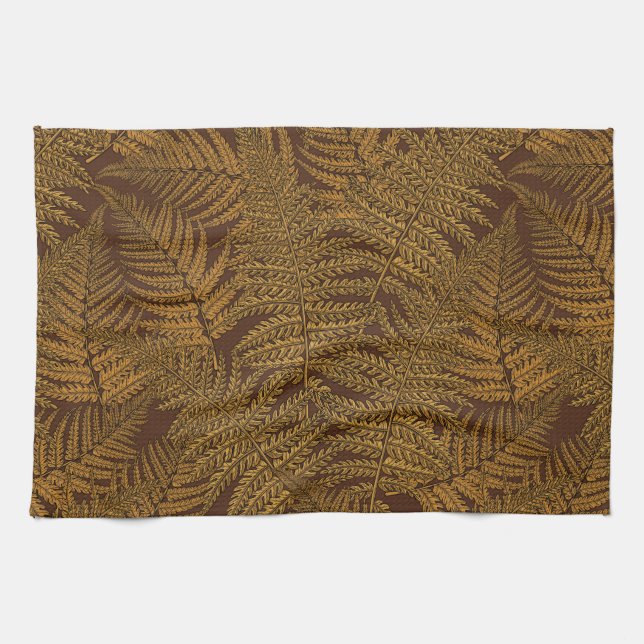 Autumnal fern on brown tea towel (Horizontal)