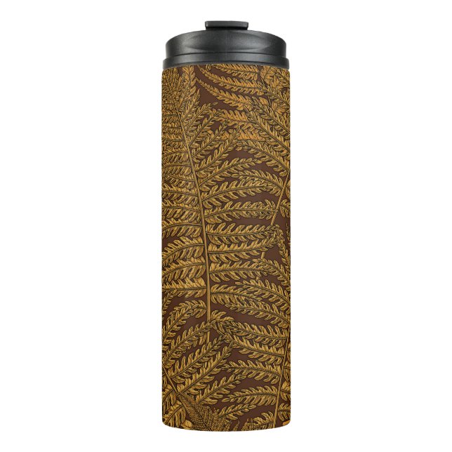 Autumnal fern on brown thermal tumbler (Front)