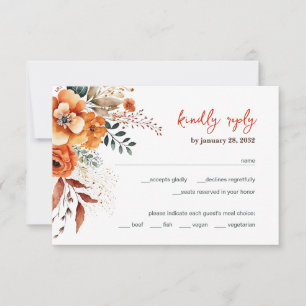Autumnal Floral elegant wedding white RSVP Card