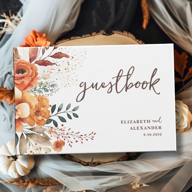 Autumnal floral warm tones botanical wedding guest book (Creator Uploaded)