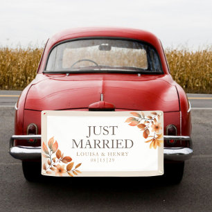 Autumnal Flowers Just Married Car Banner