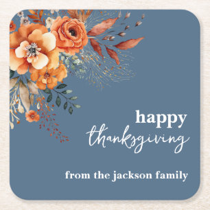Autumnal flowers thanksgiving elegant square paper coaster