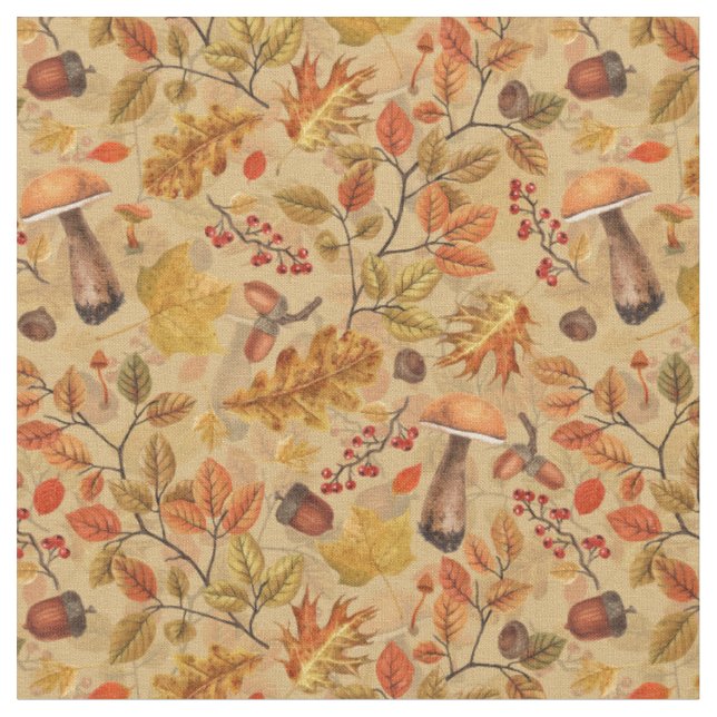 Autumnal forest on ochre fabric (Close Up)