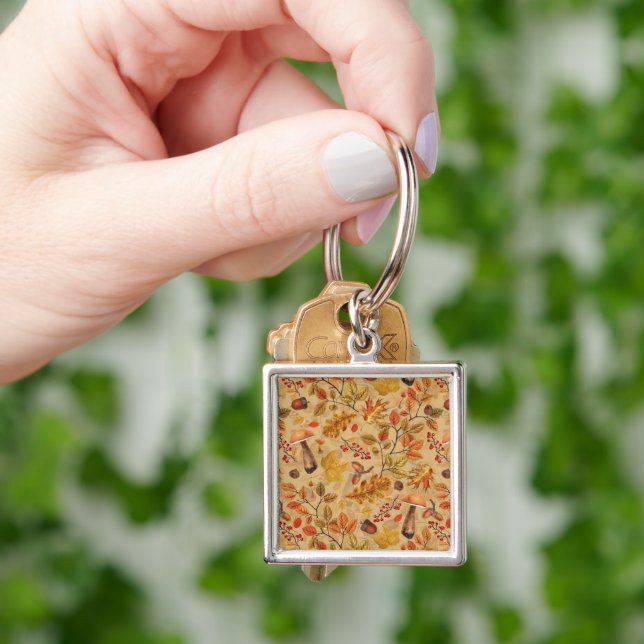 Autumnal forest on ochre key ring (Hand)