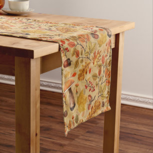Autumnal forest on ochre short table runner