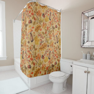 Autumnal forest on ochre shower curtain