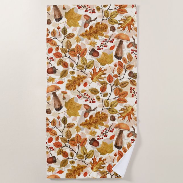 Autumnal forest on off white beach towel (Front)