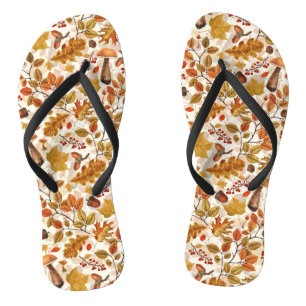 Autumnal forest on off white jandals