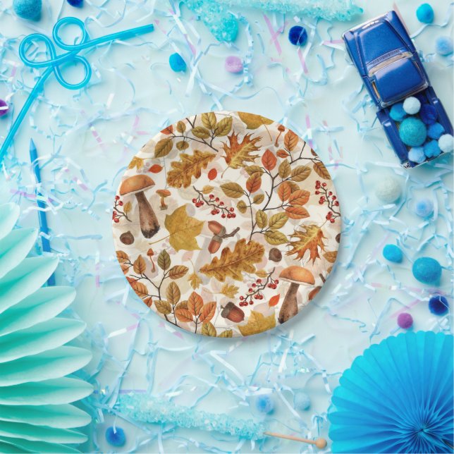Autumnal forest on off white paper plate (Party)