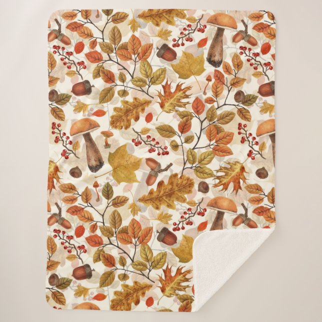 Autumnal forest on off white sherpa blanket (Front)