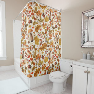 Autumnal forest on off white shower curtain