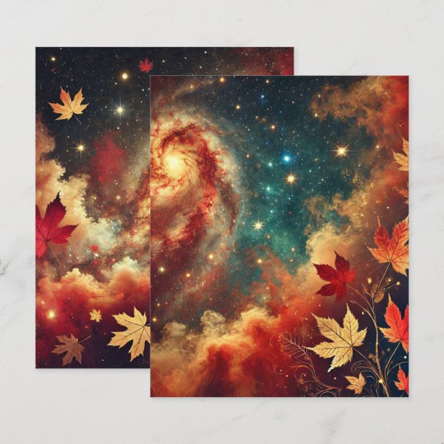Autumnal Galaxy Nebula Shower Scrapbook Paper (Front/Back)
