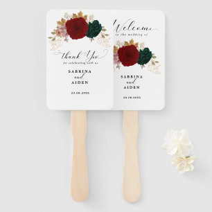 Autumnal Gold Burgundy Emerald Greeny Wedding Hand Fan