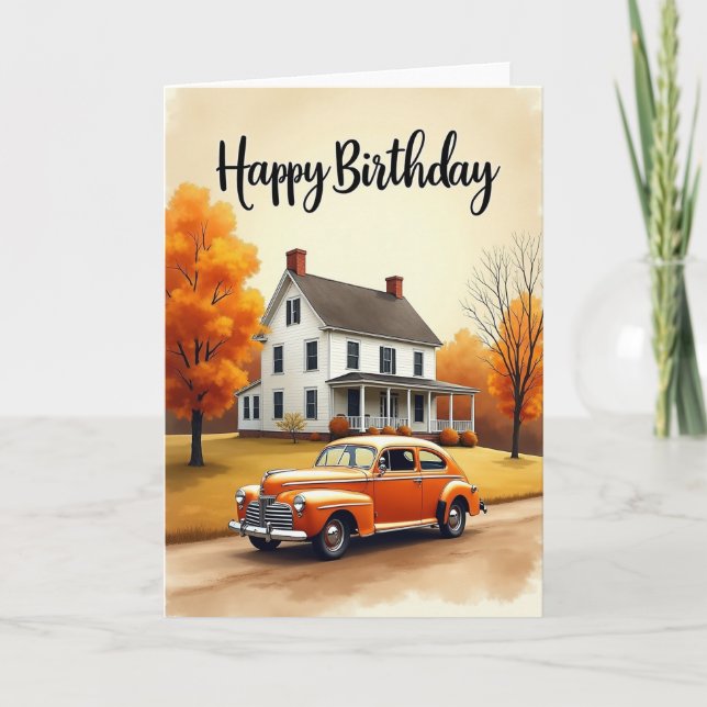 Autumnal House Birthday Card (Front)