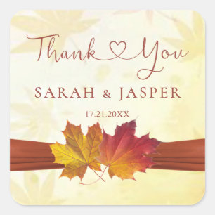 Autumnal leaves Wedding Thank You Square Sticker