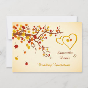 Autumnal maple leaves, hearts Wedding Invitation