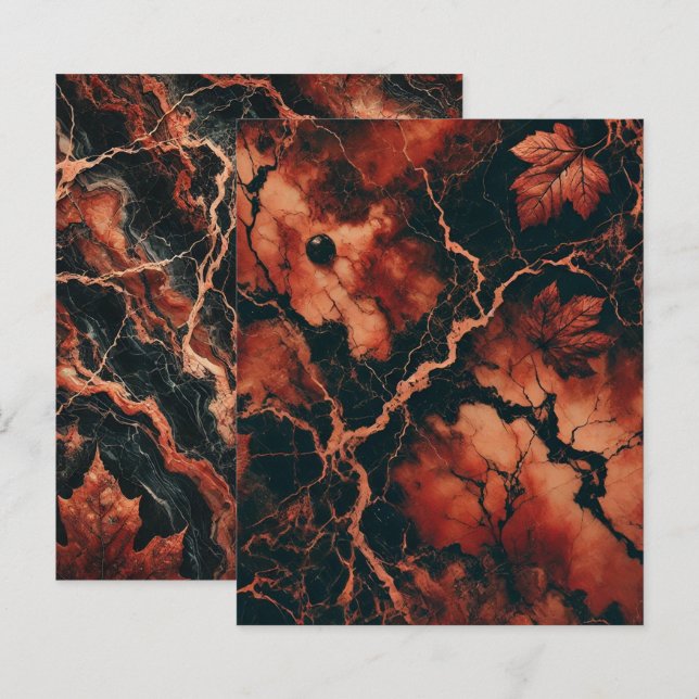 Autumnal Marble Rusty Leaves Scrapbook Paper (Front/Back)