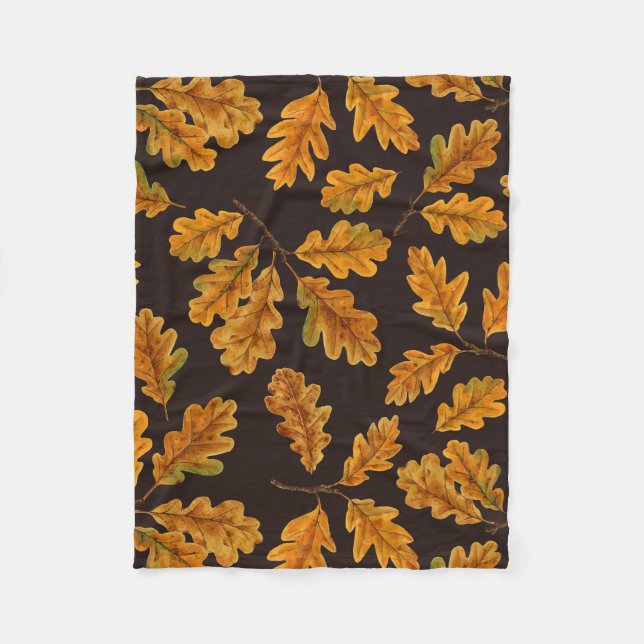 Autumnal oak leaves on dark brown fleece blanket (Front)